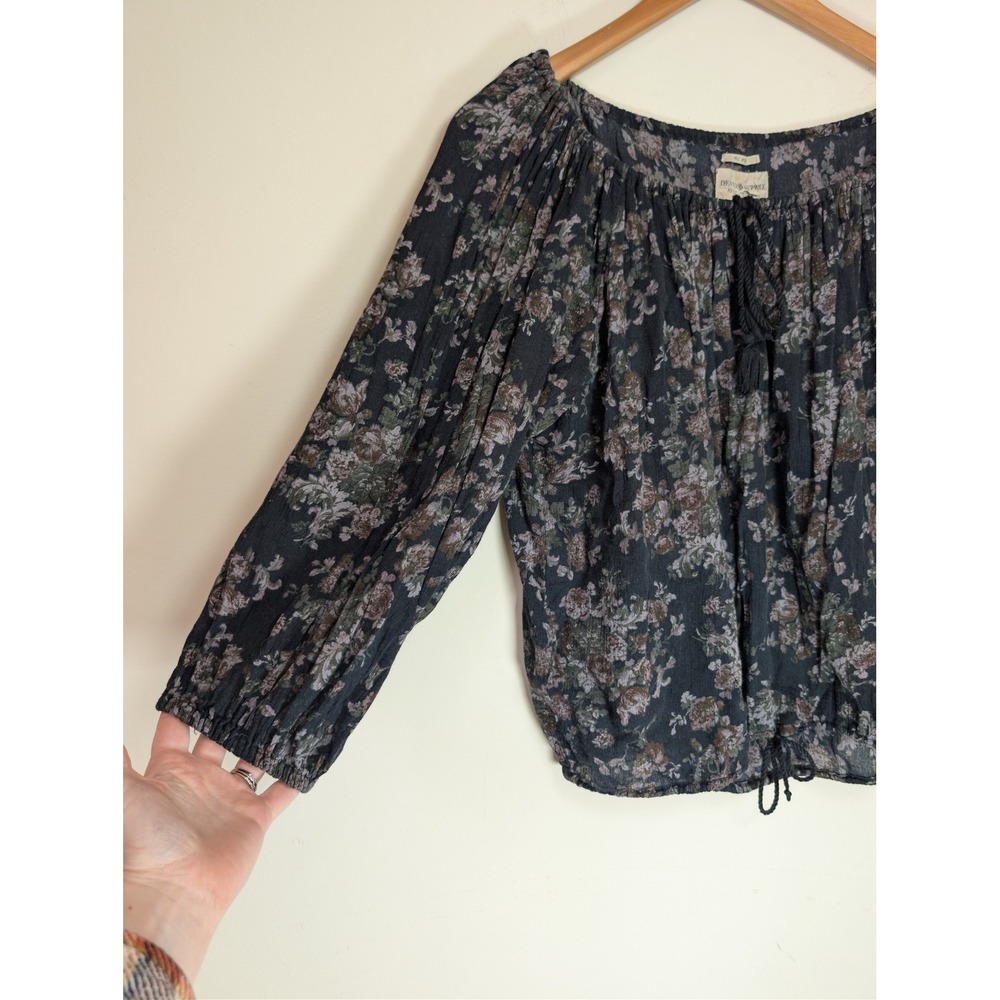 Denim & Supply Ralph Lauren Floral Peasant Blouse Black Boho Tassel Top Medium - Picture 7 of 8